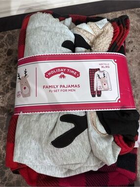 Holiday Time Red Plaid & Black Reindeer Pajama Set-Adult